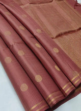 Dusty Pink Double Warp Soft Silk Kanjivaram Saree - Festive Wear - Saree - Aakritee - S10658
